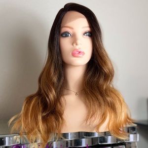 wig 20 inch long lace front golden blonde brown